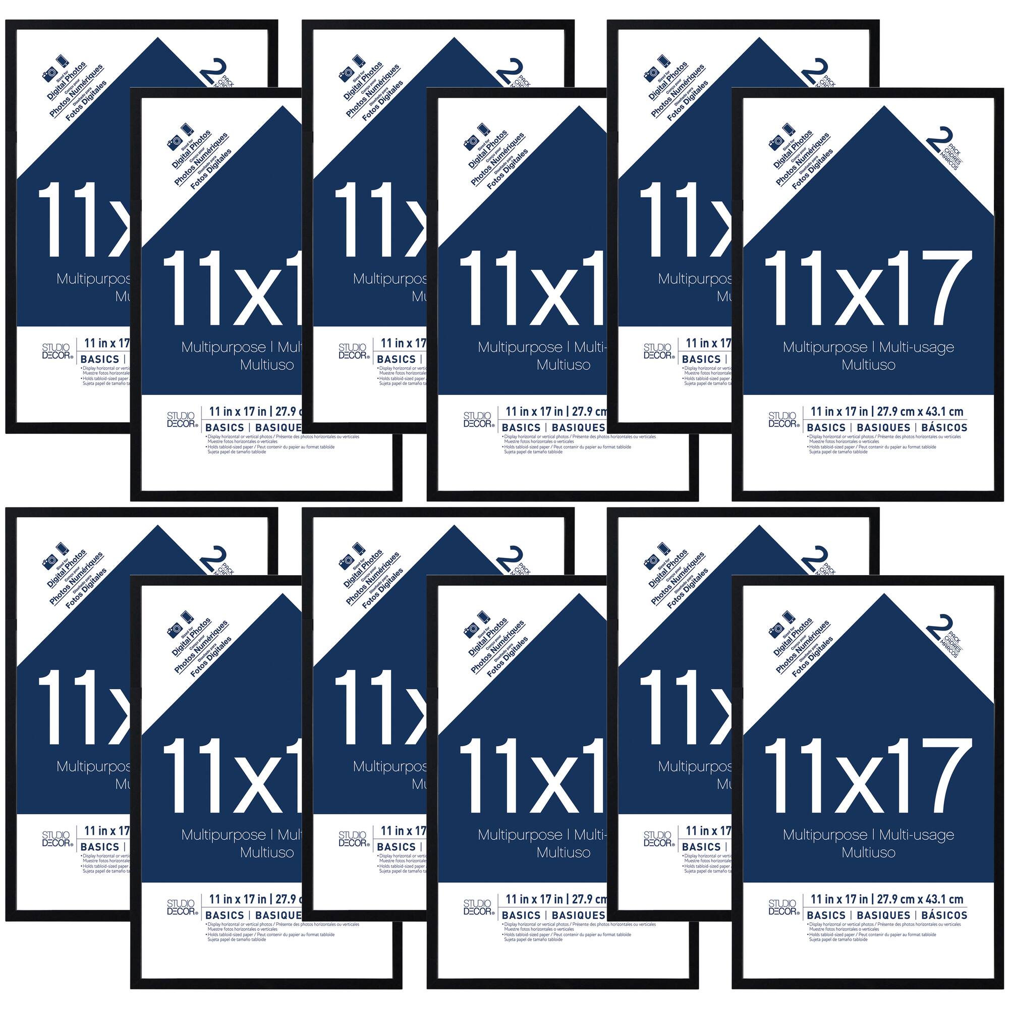 6 Packs: 2 ct. (12 total) Black Multipurpose 11" x 17" Frames, Basics by Studio Décor®